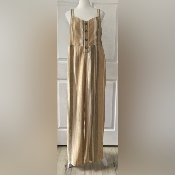 NWT Romeo+ Juliet Linen Blend Tie Back Striped Wide Leg Jumpsuit Size M - Picture 4 of 14